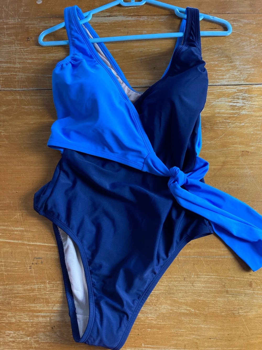 Kona Sol Color Block Blue Wrap-Tie One-Piece Swimsuit New Without Tag